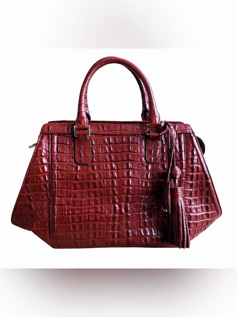 Brahmin Melbourne Structured Croc-Embossed Tote Bag in Deep Red